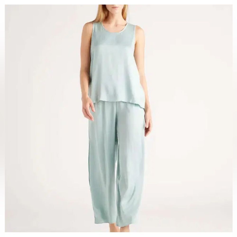 Go Silk Wide Leg and Tank Silk Pant Set in Blue S NWOT